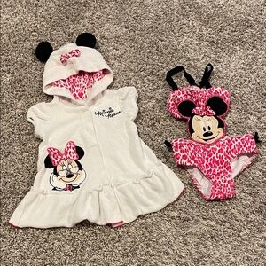 Disney Baby Minnie Pink Leopard Swimsuit & Cover-up Outfit